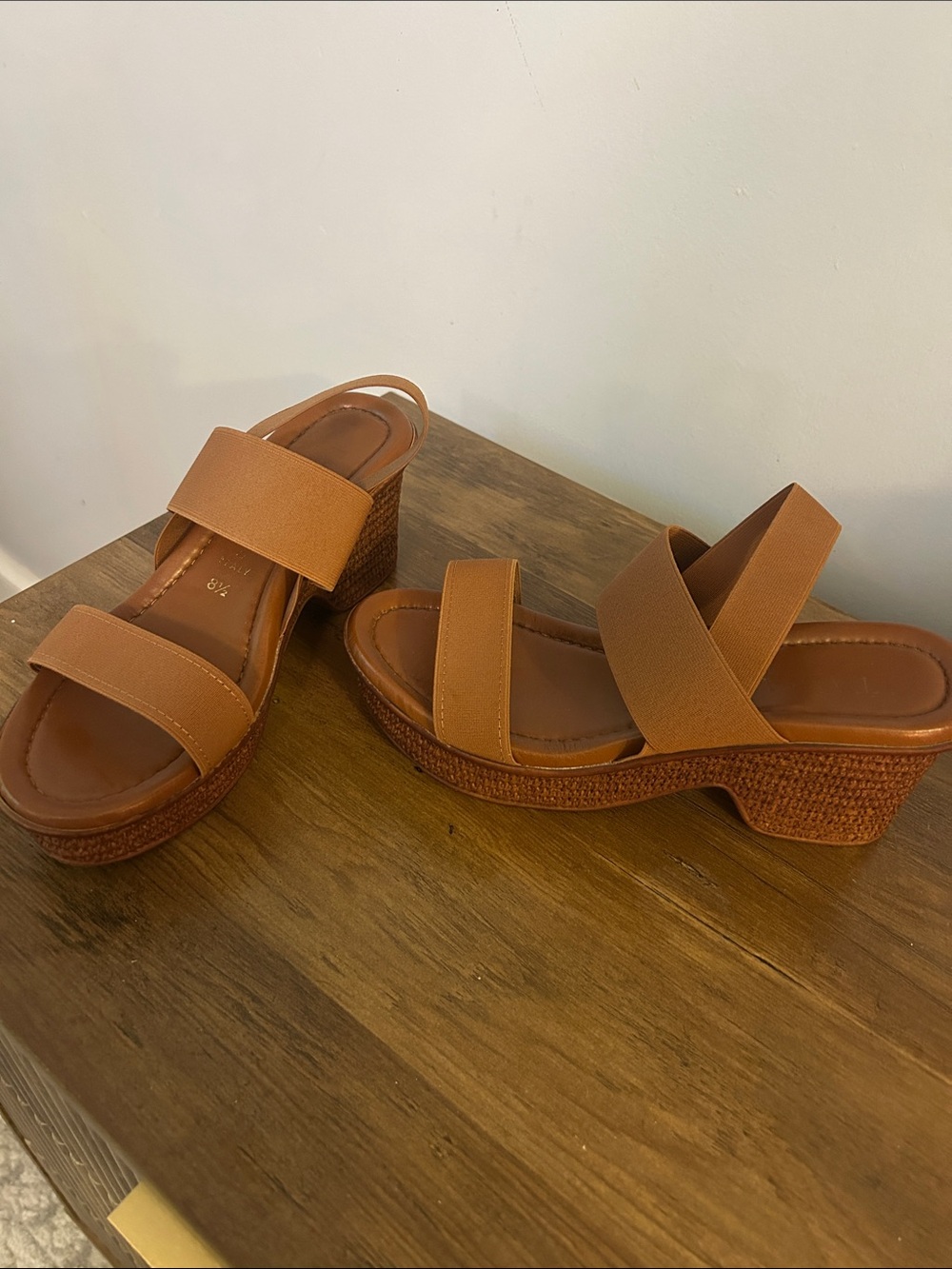 Women's Tan Wedge Slide Sandals with Elastic Straps